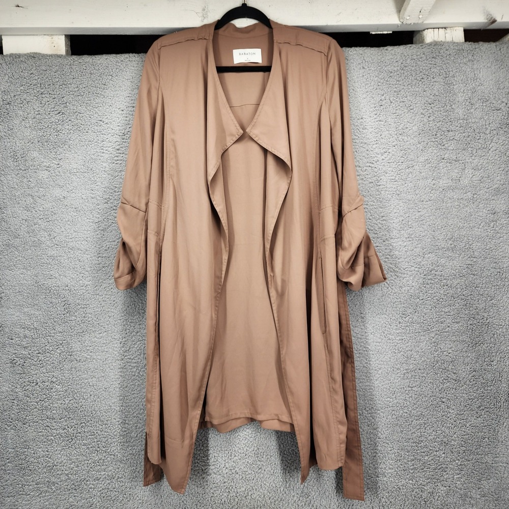 Aritzia Babaton Lawson Trench Coat Tan Duster Open Front Belted Jacket Sz Small